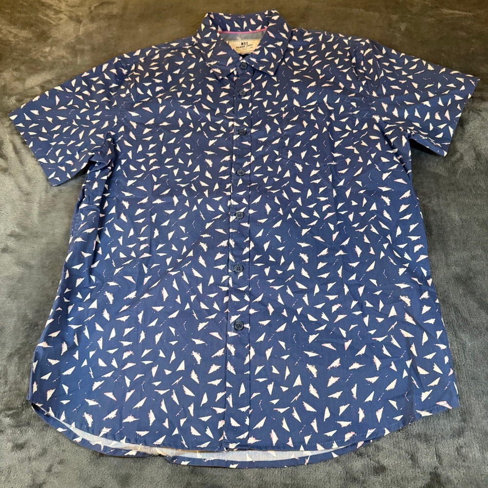 MBX Premium Goods Button Down Shirt Short Sleeve Blue Geometric Mens Medium